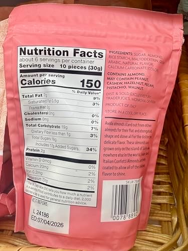 Trader Joe's Italian Confetti Almonds, Sicilian Avola With Sweet Candy Coating, 6 oz (170g), Premium White Coated Nuts