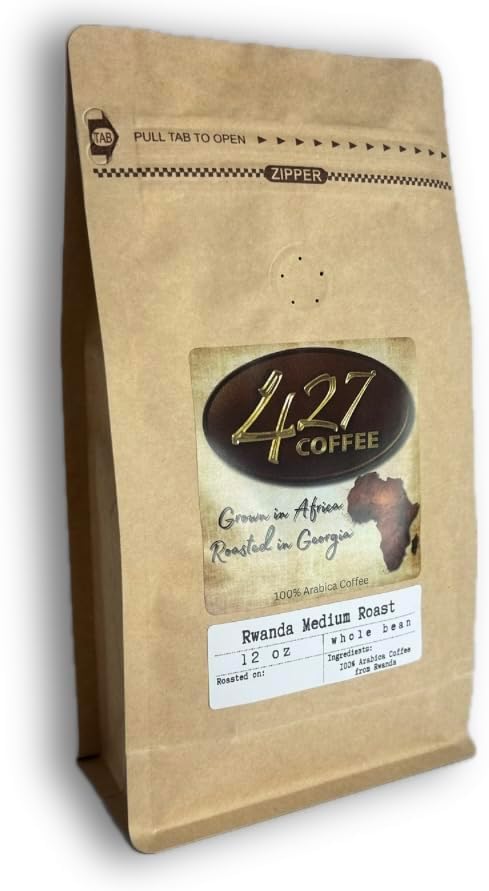 Rwanda Medium Roast Whole Bean Coffee – Fresh Roasted Single Origin Arabica Coffee Beans – Specialty Grade African Coffee – 12 oz – 427 Coffee