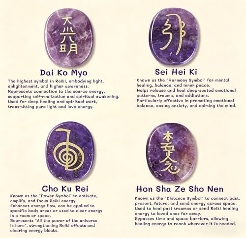 4 Pcs Amethyst Engraved Chakra Stones Healing Crystal Reiki Balancing Palm Stone, 25mm