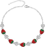 Fenthring Strawberry Bracelet Sterling Silver Red Strawberry Bracelet for Women Fruit Heart Strawberries Jewelry Birthday Gifts