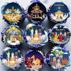 36PCS Edible Christmas Religious Nativity Cupcake Toppers Wafer Paper Happy Birthday Jesus Cupcake Picks Holy Nativity Toppers for Christmas Jesus Theme Party Decor Supplies (Pattern 2)