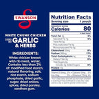 Swanson Garlic and Herbs White Chunk Fully Cooked Chicken, Ready to Eat, Simple On-the-Go Meals, 2.6 OZ Pouch