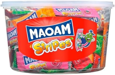 Haribo Maoam Stripes I Pack of 100 Fruit and Cola flavored Chewy Candy Strips | Tub 700g 24 ounce