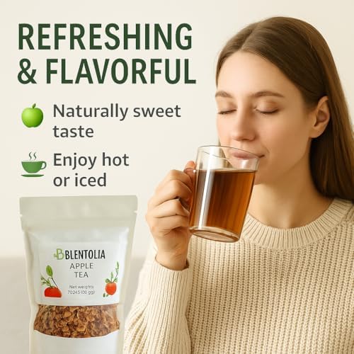 Blentolia Apple Tea | 100% Natural Dried Apple Pieces | Caffeine-Free Herbal Fruit Tea | Refreshing & Flavorful Hot or Iced Tea – 7.05oz (200g) Resealable Pouch
