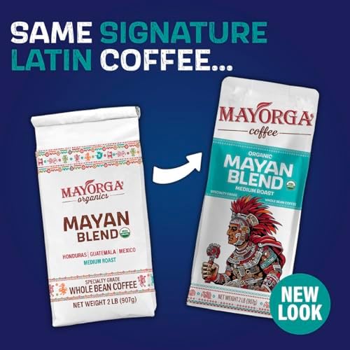 Mayorga Organic Coffee 2lb Mayan Blend - Medium Roast Whole Bean Coffee Specialty Grade, 100% Arabica, Slow Roasted, Chocolate and Floral Flavor with Low Acidity - USDA Organic, Non-GMO, Kosher