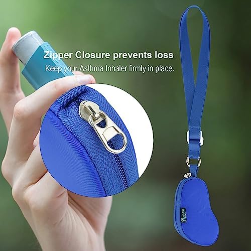 Beautyflier Asthma Inhaler Case Lanyard Holder Keychain Travel Handy Mini Bag for Adults and Kids, Does Not Include Inhaler (Blue)