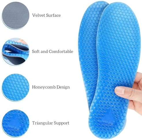 1Pair Blue Silicone Honeycomb Shaped Gel Full Length Insoles Unisex No-Slip Breathable Sports Insole Cushion Shock Absorbing Shoe Insoles Replacement Shoe Inserts (Large)