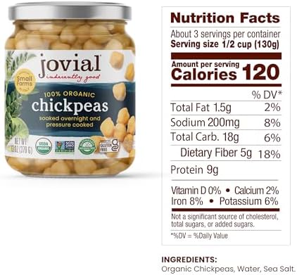 JOVIAL Organic Chickpeas In Glass Jar, 13 OZ