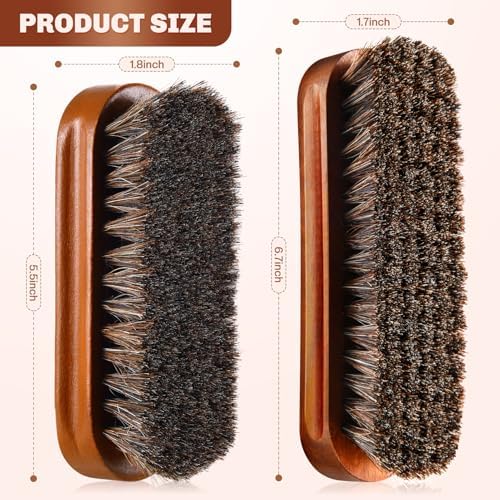 2 Pcs Horsehair Shine Shoes Brush Kit Polish Dauber Applicators Cleaning Leather Shoes Boots Care Brushes Suede Cleaner Brush(Brown Concaved Brush)