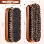 2 Pcs Horsehair Shine Shoes Brush Kit Polish Dauber Applicators Cleaning Leather Shoes Boots Care Brushes Suede Cleaner Brush(Brown Concaved Brush)