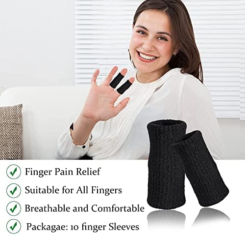 Finger Compression Sleeves Support, Finger Protectors Cots for Arthritis Swelling Basketball Sport, Breathable Elastic (10, Black, One Size)