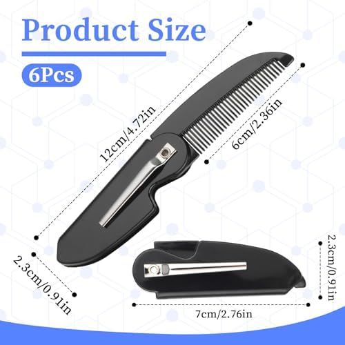 6 Pack Beard Comb for Men, Portable Folding Mustache Comb, Travel Pocket Size Hair & Facial Hair Grooming Kit, Premium Plastic Mens Combs for Beard Care, Gift Idea