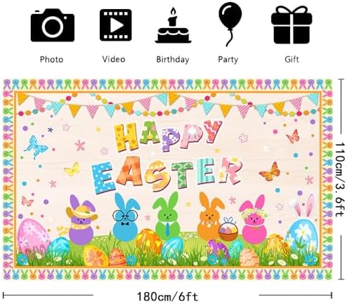 6x3.6ft Happy Easter Banner Cute Easter Bunny Style Backdrop for Photography Spring Party Wall Background Home Party Supplies