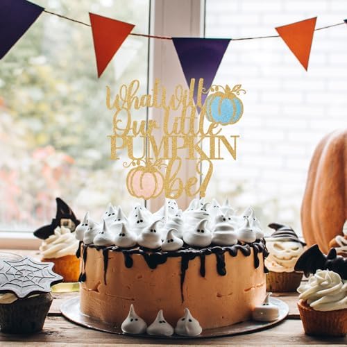 What Will Our Little Pumpkin Be Cake Topper, Boy or Girl, Pumpkin Oh Baby, Fall Autumn Thanksgiving Theme Baby Shower Gender Reveal Party Decorations