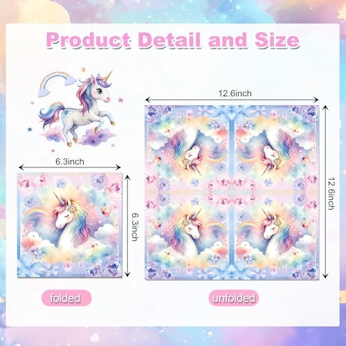 Unicorn Party Napkins, 40PCS Rainbow Balloon Napkins Disposable, Unicorns Partys Supplies Birthday Decorations, Fancy Unicorns Party Dinner Paper Napkins for Girl Boy Theme Partys, Birthday, 6.5"
