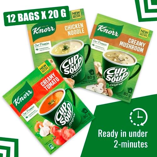 Cup-a-Soup Variety Pack Bundle - Includes Chicken Noodle, Creamy Mushroom, and Creamy Tomato Instant Soups - Quick and Wholesome Meals