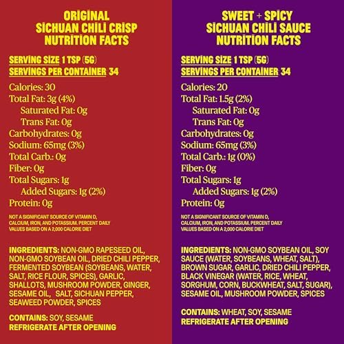 FLYBYJING Original + Sweet & Spicy Sichuan Chili Crisp Oil Duo: Premium Vegan Chili Sauces Good on Noodles, Proteins, Veggies & Everything - Spicy, Savory, Crunchy Hot Sauces, 6oz (Pack of 2)