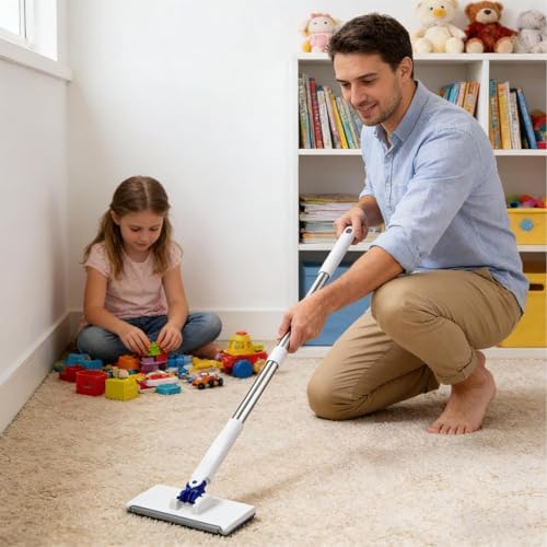 360 Degree Rotating Mop, Automatic Cloth Changing Floor Cleaning Tool with Dust Mop Head, Abs and Stainless Steel Construction for Kitchen Bathroom House Doors Walls and Toilet, Easy Househol