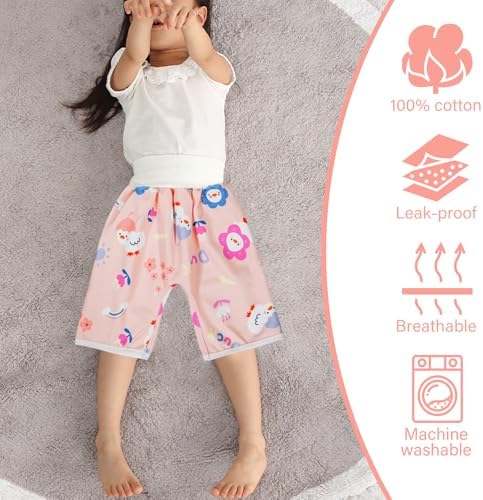 Waterproof Diaper Pants for Baby Kids, 2 Packs Absorbent Toddler Potty Training Pants Boys Girls Use Day Night (Duck M)