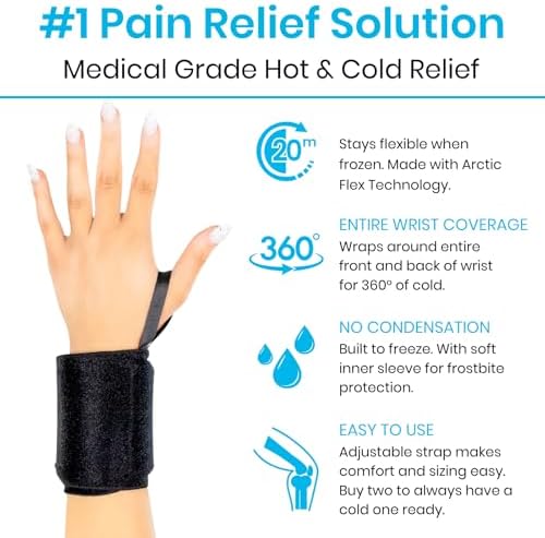 Arctic Flex Wrist Ice Pack Wrap (Pair) - Hot & Cold Gel Therapy Compress for Joint Pain Relief - Reusable Compression Sleeve Freeze & Microwavable - Support for Bruise, Swelling & Rheumatoid Arthritis