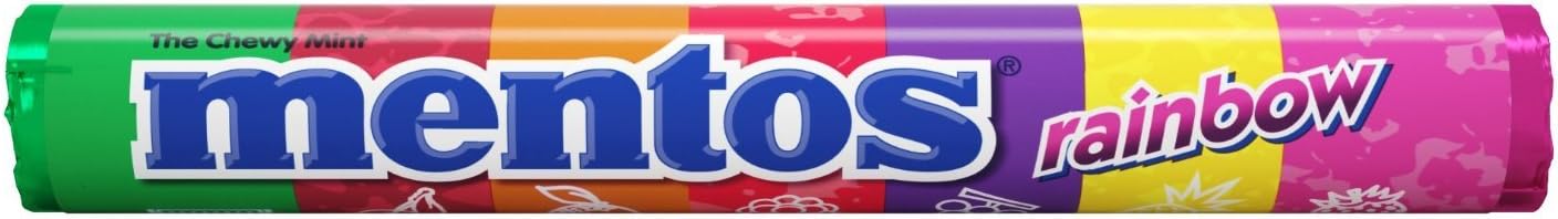 MENTOS CHEWY MINT CANDY ROLL, RAINBOW, NON MELTING, 1.32 OUNCE/14 PIECES