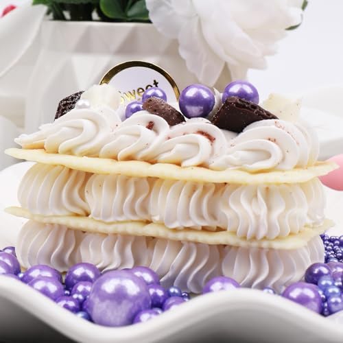 Purple Sprinkles for Cake Decorating, 130g/4.6oz Edible Purple Pearl Sprinkles Mix, Sugar Candy Pearls for Baking, Cookie Decorations and Cupcake Toppings, Wedding Party Halloween Supplies