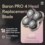 Skull Shaver Baron PRO 4 Head Replacement Blade - Shaver Blade for Wet & Dry Shaving - Rotary Heads Design - Japanese Stainless Steel - Compatible with Pitbull, Palm & Butterfly Kiss Shavers