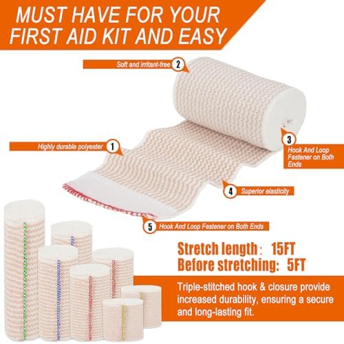 Premium Elastic Bandage Wrap 6 inch 2 Pack Reusable Versatile Self-Closing Compression Bandage Wraps for Ankles, Wrists Knee, Tummy and Body Cotton Lymphedema Wraps for Legs Latex-Free