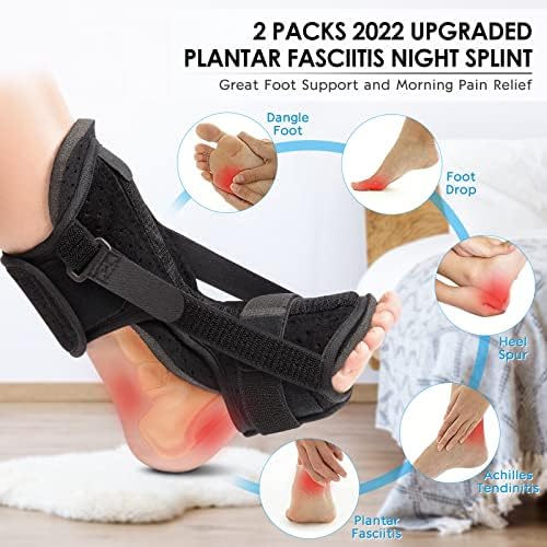 Plantar Fasciitis Brace Night Splint with Soft Memory Foam Pad: 2 Packs Upgraded For Achilles Tendonitis Relief Foot Drop Heel Arch Ankle Pain Support for Women Men