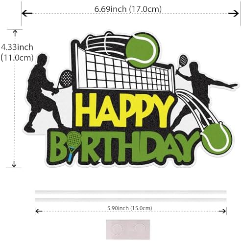 Tennis Happy Birthday Cake Topper, Tennis Player Racket Ball Cake Party Decorations, Sport Themed Party Supplies for Boys Men Women Party Supplies