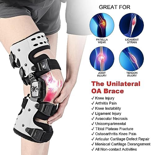 OA Unloader Knee Brace - Arthritis Pain Relief, Osteoarthritis, Bone on Bone Knee Joint Pain, Cartilage Defect Repair, Avascular Necrosis Hinged, Lateral Degeneration (White Right)