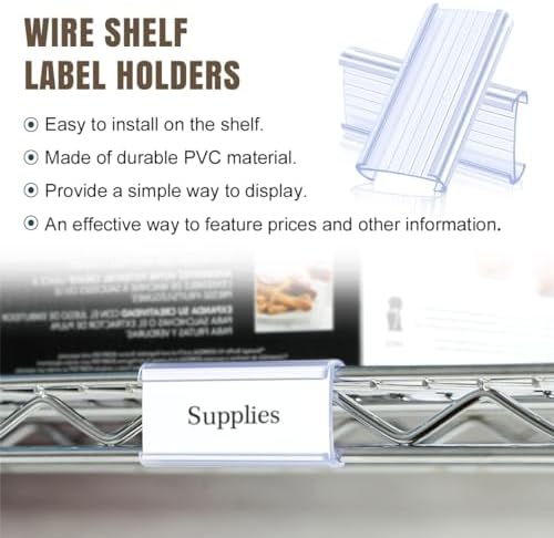 Lenink 30Pcs Wire Shelf Label Holders,Plastic Wire Rack Label Holder,Compatible with Metro 1-1/4in Shelves,Label Area 3in Lx1.25in H (Label Paper Insert Included)