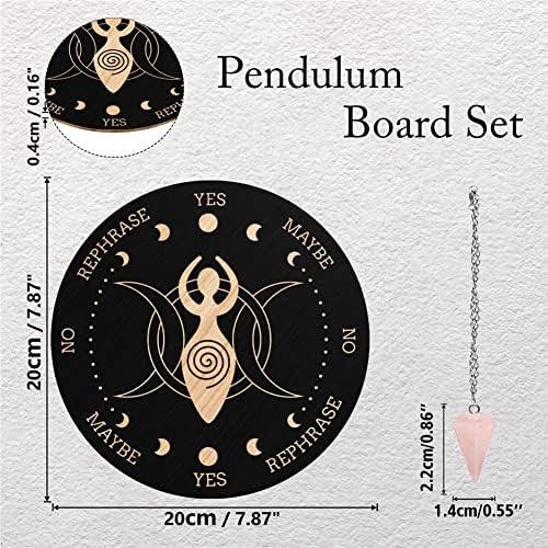 CRASPIRE Pendulum Board Goddess of The Moon Dowsing Divination Metaphysical Message Board 7.9Inch Wooden Carven Board with Rose Quartz Crystal Dowsing Pendulum Witchcraft Wiccan Altar Supplies Kit