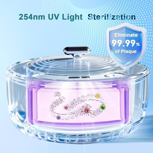 Ultrasonic Retainer & silver Jewelry Cleaner Machine 49kHz with UV Light and Timer Portable for Dentures Aligners, Braces,Dental pod,Mouth Guards,Night Guards,Makeup Brushes,Ring