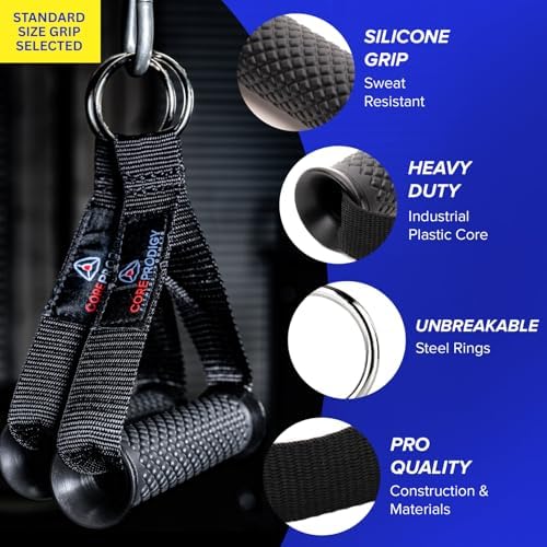 Core Prodigy Heavy Duty Exercise Handles - Grip Attachments for Cable Machine Pulleys, Gym Equipment, Resistance Bands, and Weight Lifting