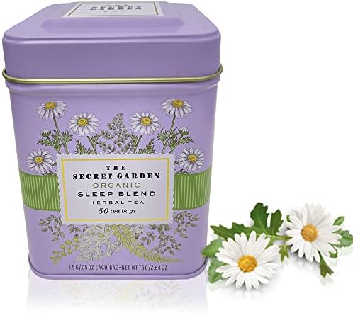 Organic Sleep Blend Herbal Tea - 50 Packets - Natural Chamomile, Peppermint, Fennel And Tulsi Teabags - USDA Certified 100% Non-GMO - Decaffeinated Designer Gift Tin