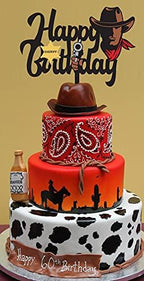 Cowboy Cake Topper, Cowboy Happy Birthday Cake Topper for Kids Boys Men's Birthday Party Decoration, West Cowboy/Yellowstone Theme Party Cake Decoration Acrylic