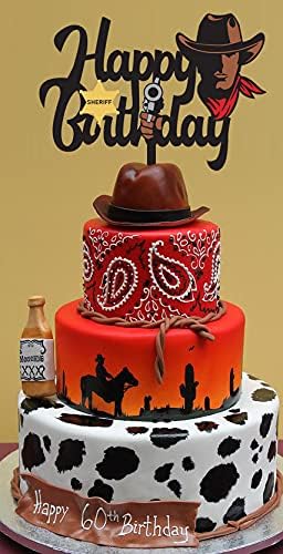 Cowboy Cake Topper, Cowboy Happy Birthday Cake Topper for Kids Boys Men's Birthday Party Decoration, West Cowboy/Yellowstone Theme Party Cake Decoration Acrylic