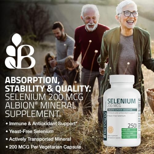 Bronson Selenium 200 mcg – Yeast Free Chelated Amino Acid Complex - Essential Trace Mineral with Superior Absorption, 100 Vegetarian Capsules