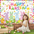 7x5ft Happy Easter Backdrop Cute Easter Bunny Style Colorful Egg Partyfor Photography Spring Party Banner Wall Background Home Party Supplies
