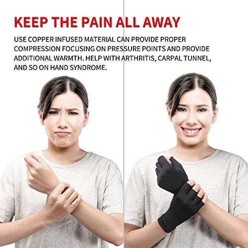 Copper Compression Arthritis Gloves, Best Copper Infused Glove for Women and Men, Fingerless Arthritis Gloves, Pain Relief and Healing for Arthritis, Carpal Tunnel, 1 Pair