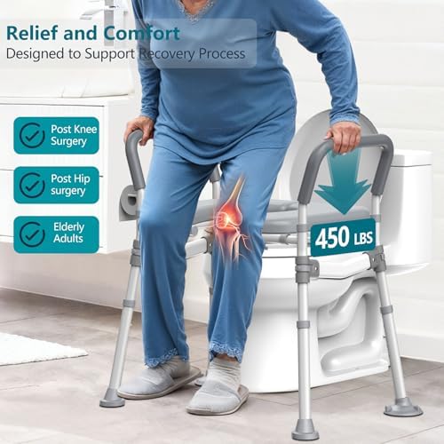 Toilet Seat Riser for Seniors,Heavy Duty Raised Toilet Seat with Handles,Adjustable Width and Height,Elevated Toilet Chair for Elderly,Handicap, Pregnant,Fit Most Toilet,450 LBS