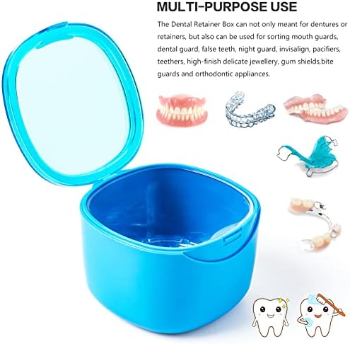 Denture Bath Case, Retainer Cleaning Box,No-Leak Denture Case, Mouth Guard, Night Guard and Retainer (blue)