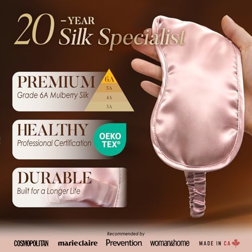 LULUSILK 100% Mulberry Silk Sleep Mask, Lavender Silk Eye Cover for Sleeping, Pack of 1