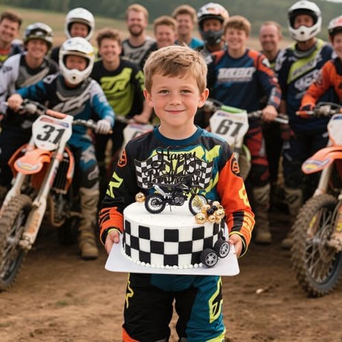 BiBo Dirt Bike Cake Topper, 31 PCS Motorcycle Birthday Party Decorations, Dirtbike Cupcake Toppers for Motocross Race Car Theme Birthday Party Decor Supplies (Black)