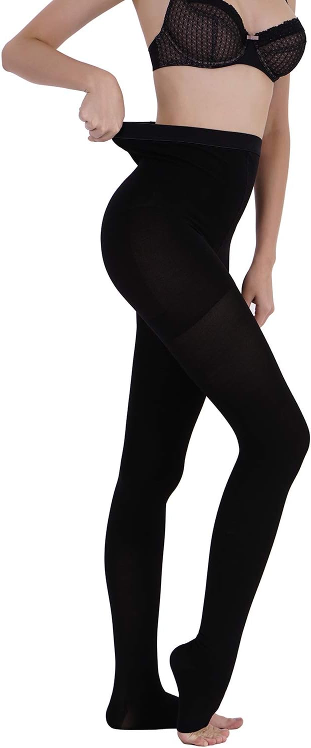 AMZAM® Medical Compression Pantyhose for Women Men, 20-30 mmHg Graduated Compression Tights, Opaque Toeless Compression Stockings Waist High Support Tights for Edema, Varicose Veins, DVT,Black XXL