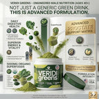 Veridi Greens for Men 40+ – Superfood Powder with Saw Palmetto 200mg & Spirulina – Daily Prostate Health, Urinary Flow & Energy Support – USA Made, Third-Party Tested – Green Tea Flavor, 30 Servings