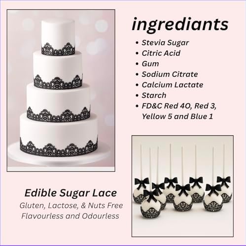 x3 Black Honeycomb Edible Sugar Cake Lace Strips - Ready to Use Handcrafted Decoration with 3D Effect.
