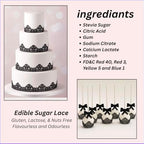 x3 Black Honeycomb Edible Sugar Cake Lace Strips - Ready to Use Handcrafted Decoration with 3D Effect.
