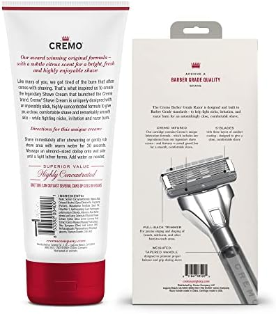Cremo Barber Grade Original Shave Cream and Refillable Razor System - Shaving Kit for Men, Fights Nicks, Cuts and Razor Burn, 6 Fl Oz